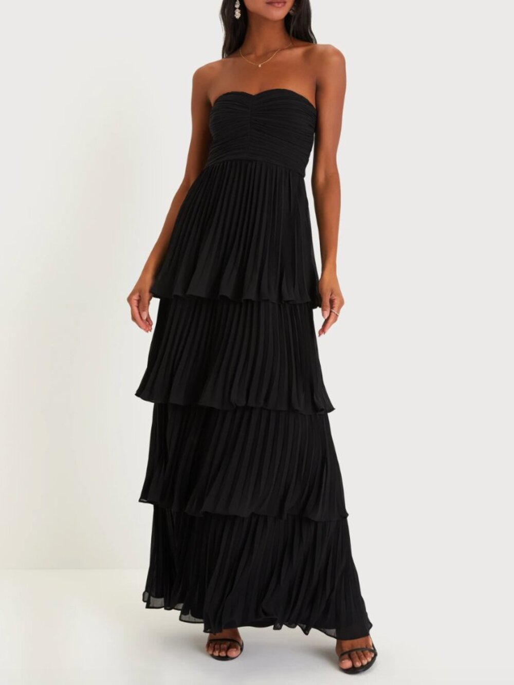 Lulu's Seriously Sensational Black Strapless Tiered Maxi Dress